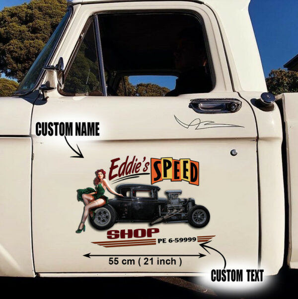 Custom Pin-up Girl Pinstriping Lettering Rat Rod Door Decals For Car - Image 2