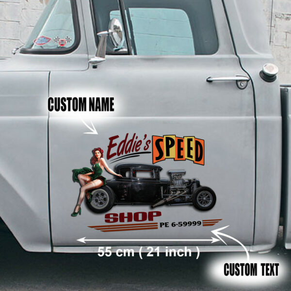 Custom Pin-up Girl Pinstriping Lettering Rat Rod Door Decals For Car - Image 3