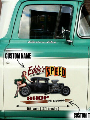 Custom Pin-up Girl Pinstriping Lettering Rat Rod Door Decals For Car