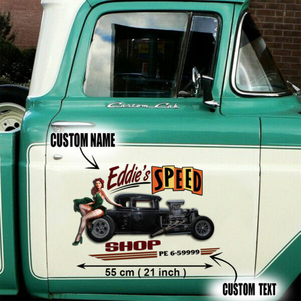 Custom Pin-up Girl Pinstriping Lettering Rat Rod Door Decals For Car