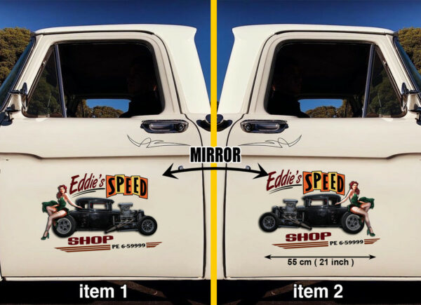 Custom Pin-up Girl Pinstriping Lettering Rat Rod Door Decals For Car - Image 4