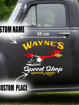 2 Pcs Personalized Hot Rod Garage Old School Vinyl Stickers