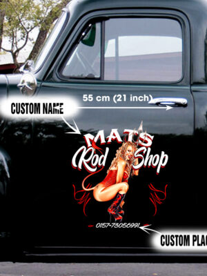 Devil Pin Up Girl Pinstripe Vinyl Decals For Trucks, Lowrider, Hot Rod Car