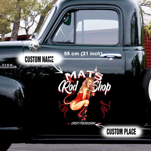 Devil Pin Up Girl Pinstripe Vinyl Decals For Trucks, Lowrider, Hot Rod Car
