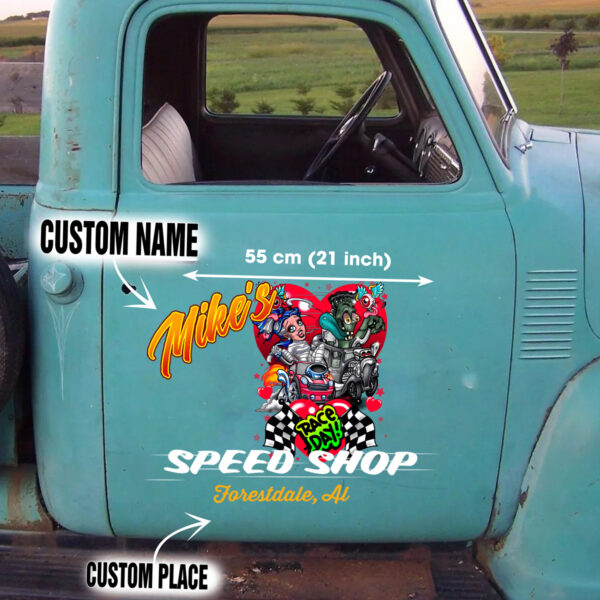 Fink enstein and his Bride Large Hotrod Car Decals - Image 3
