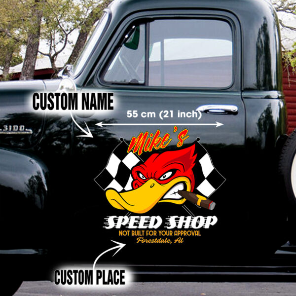 Angry Hot Rod Duck Speed Shop Door Art Vinyl Decals Set 2 Pcs - Image 2