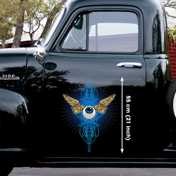 Blue Flying Eye Ball Pinstriping Door Art Decals
