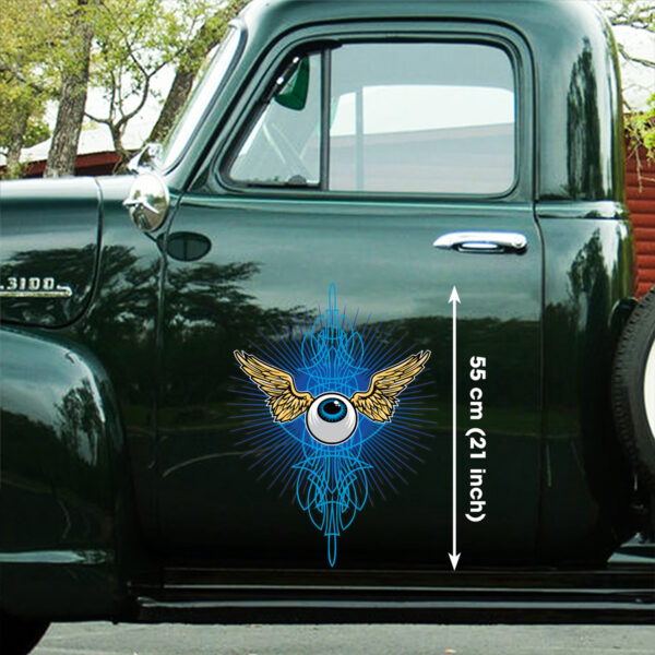 Blue Flying Eye Ball Pinstriping Door Art Decals - Image 2