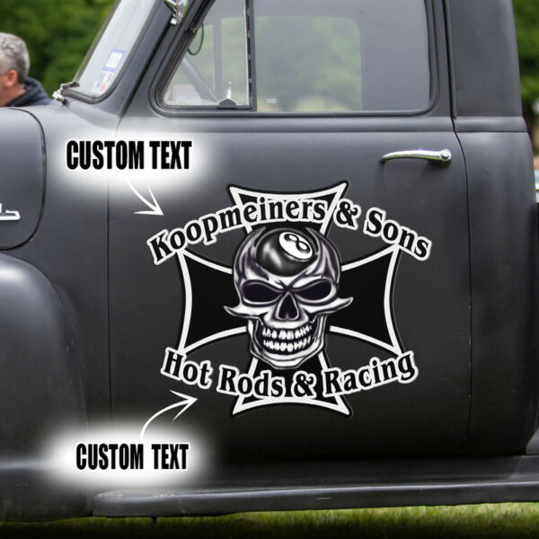 Hot Rod And Racing Pinstriping Skull Iron Cross Set 02 Vinyl Decals - Image 2