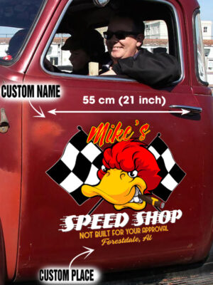 Hot Rod Duck Speed Shop Custom Vinyl Decal For Car Door Set 2 Pcs