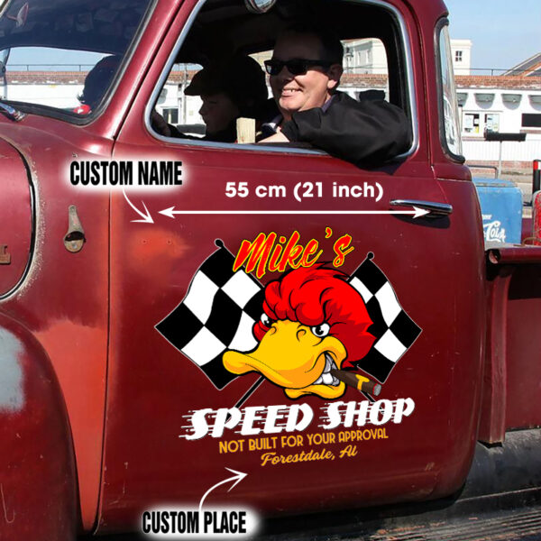 Hot Rod Duck Speed Shop Custom Vinyl Decal For Car Door Set 2 Pcs
