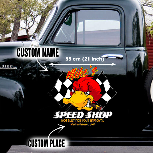 Hot Rod Duck Speed Shop Custom Vinyl Decal For Car Door Set 2 Pcs - Image 2